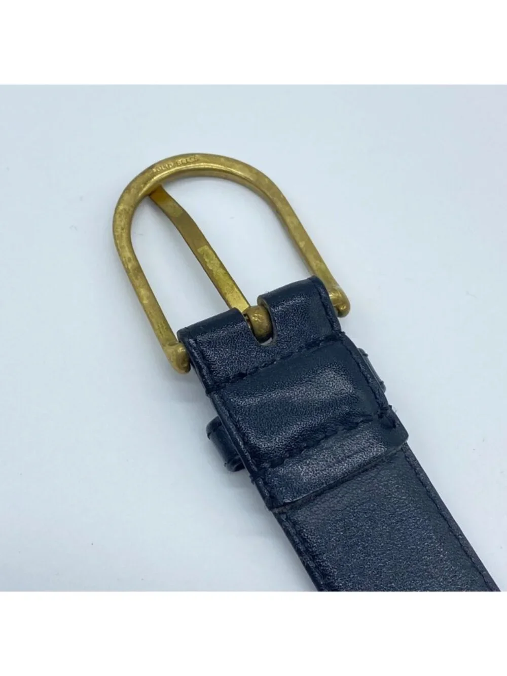Black Leather Belt Brass Buckle Size 34